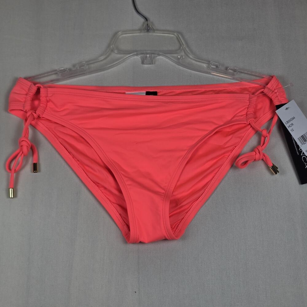 La Blanca Women's Bikini Bottom Neon Pink Side Tie Adjustable Swim Botto Size 12